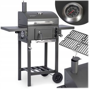 GRILL WĘGLOWY OGRODOWY KOMIN ŻELIWNY RUSZT Z POKRYWĄ POPIELNIK + TERMOMETR
