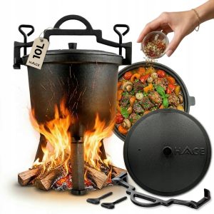 KOCIOŁEK ŻELIWNY GARNEK MYŚLIWSKI WĘGIERSKI PIECZONKI 10L NA OGNISKO GRILL